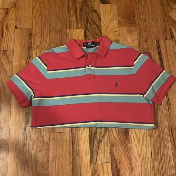 Vintage y2k polo Ralph Lauren striped pique sz large - Picture 3 of 4